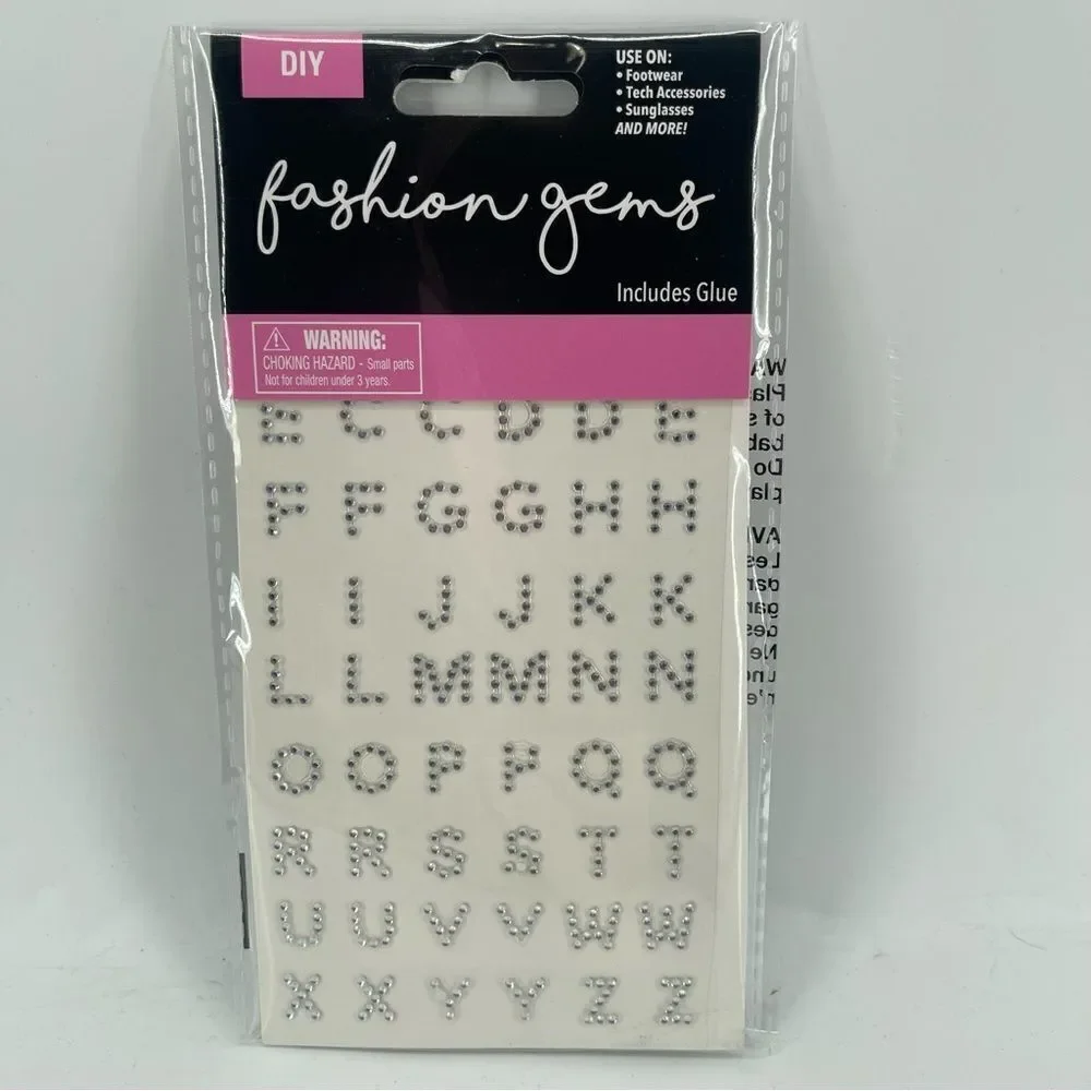 Silver Rhinestone A–Z Letter Gems with Glue | DIY Custom Fashion Decor | 1 Pack